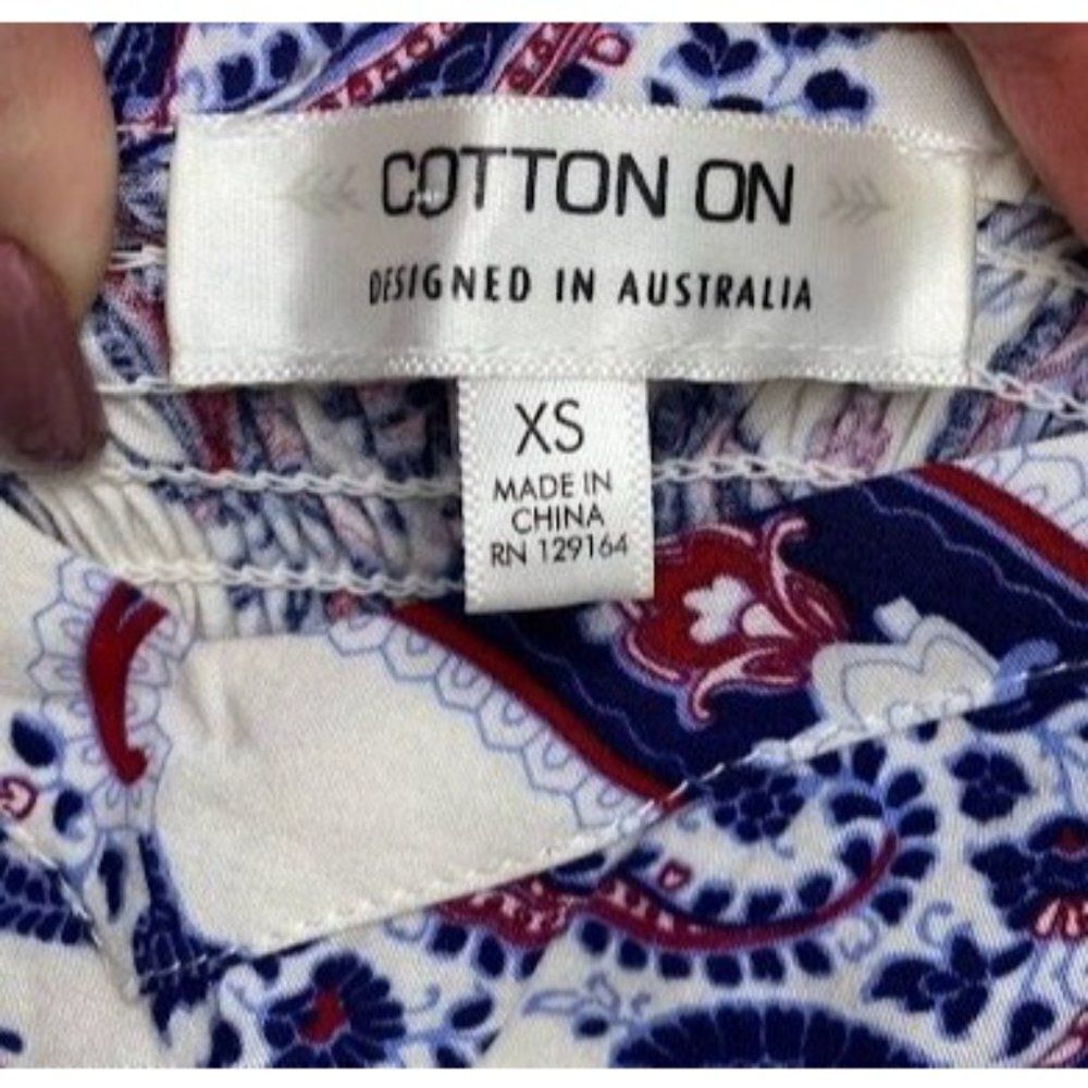 Cotton‎ On White Blue Paisley Smocked Fit & Flare Dress Sz XS - Picture 7 of 9